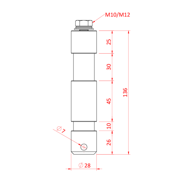 Doughty Engineering 28mm M10 Long Shank TV Spigots-Aluminium