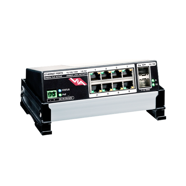 Pathway VIA 8-Port DIN PoE Switch with SFP Slots